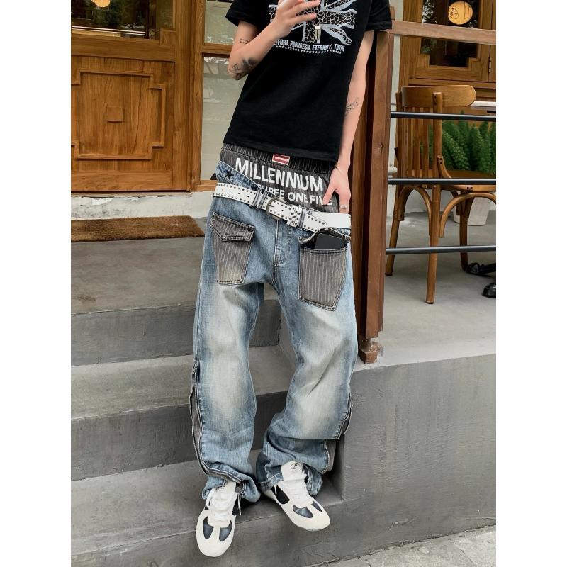 Street Fashion England - Men's Patchwork Design Jeans 90s Casual