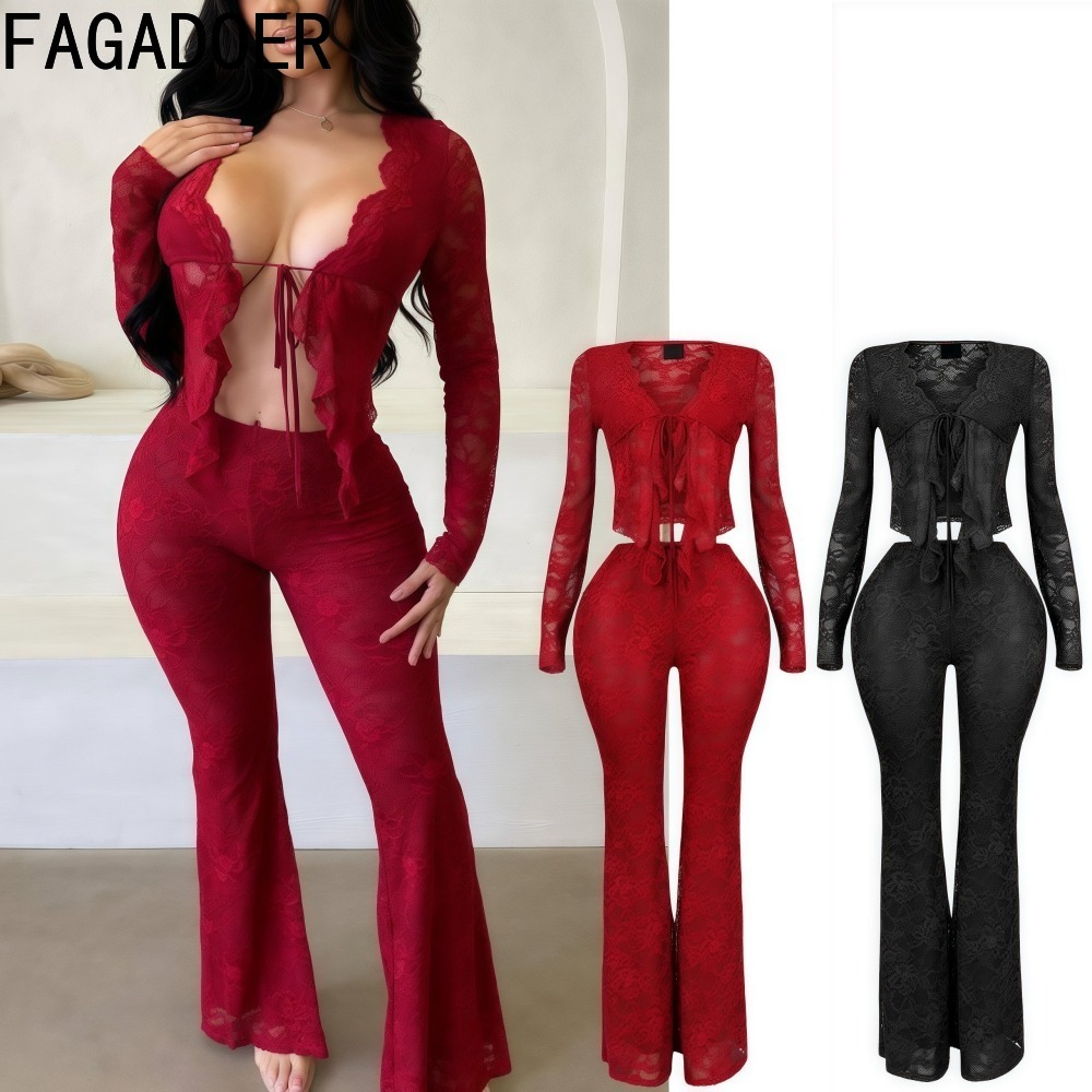 Street Fashion News - FAGADOER Sexy Lace Woman 2 Piece