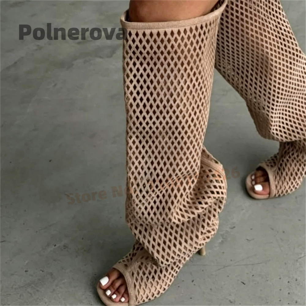 Hollow Out Leather Knee High B - đánh giá và giá Street Fashion Female