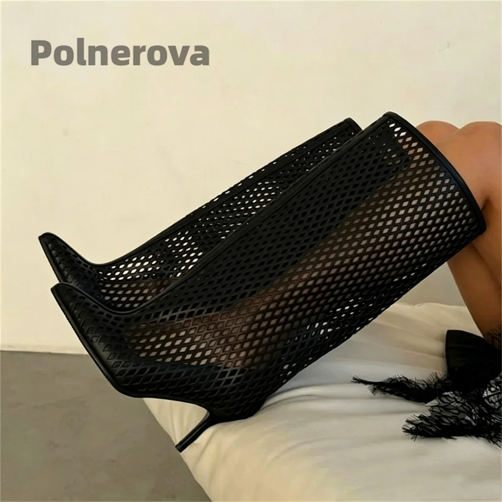 Hollow Out Leather Knee High B - đánh giá và giá Street Fashion Female