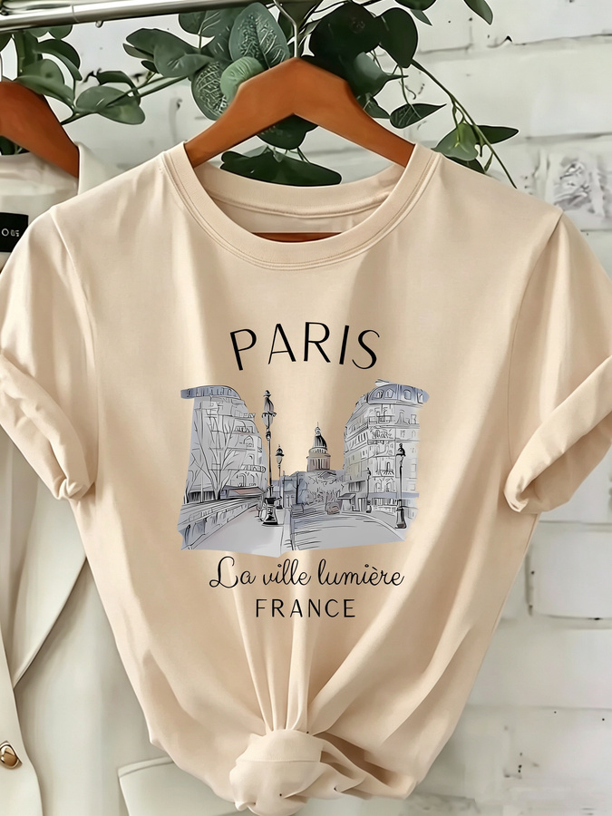 Women's Paris Print Crew Neck  - đánh giá và giá Street Fashion Paris 2025