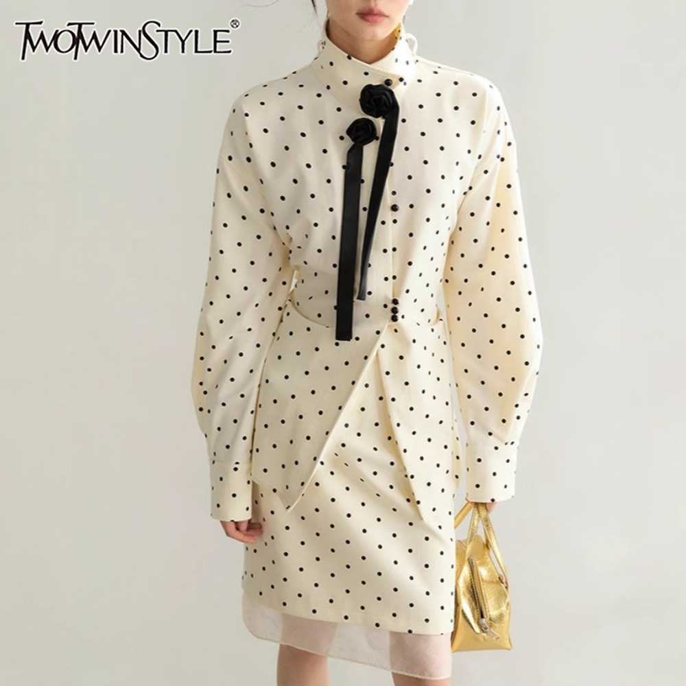 TWOTWINSTYLE Beige Spliced Dot - đánh giá và giá French Street Fashion